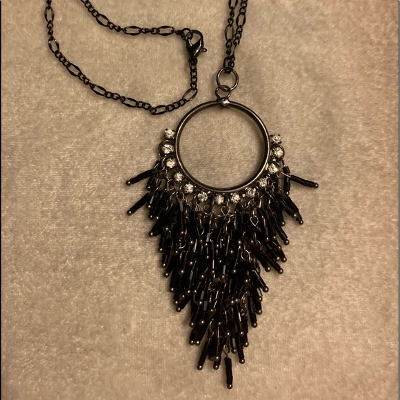 Gun Metal Crystal Black Tassel Pendant & Necklace - Picture 6 of 12